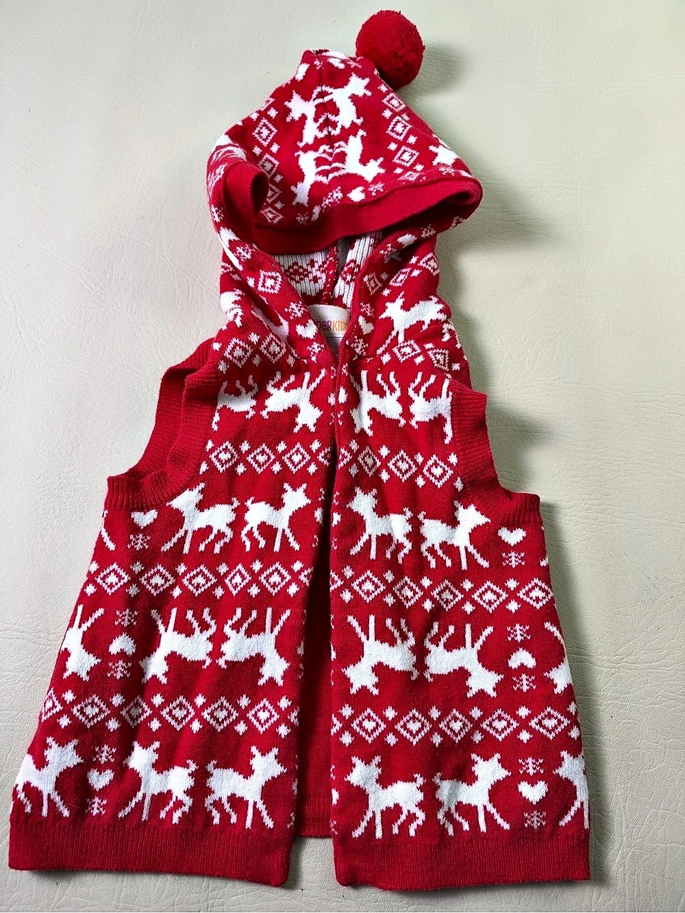 Wonderkids Girls Red & White Hooded Knit Vest Size 2T